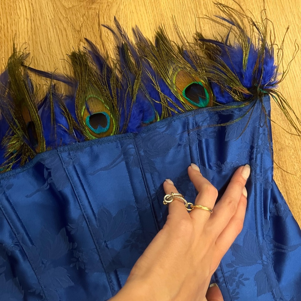 Royal Blue Peacock Feather Costume w/Feather Train - Picture 14 of 14